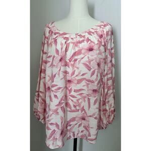 LC Lauren Conrad Floral Pink/ White Blouse Loose Fit Size XL Boho Style